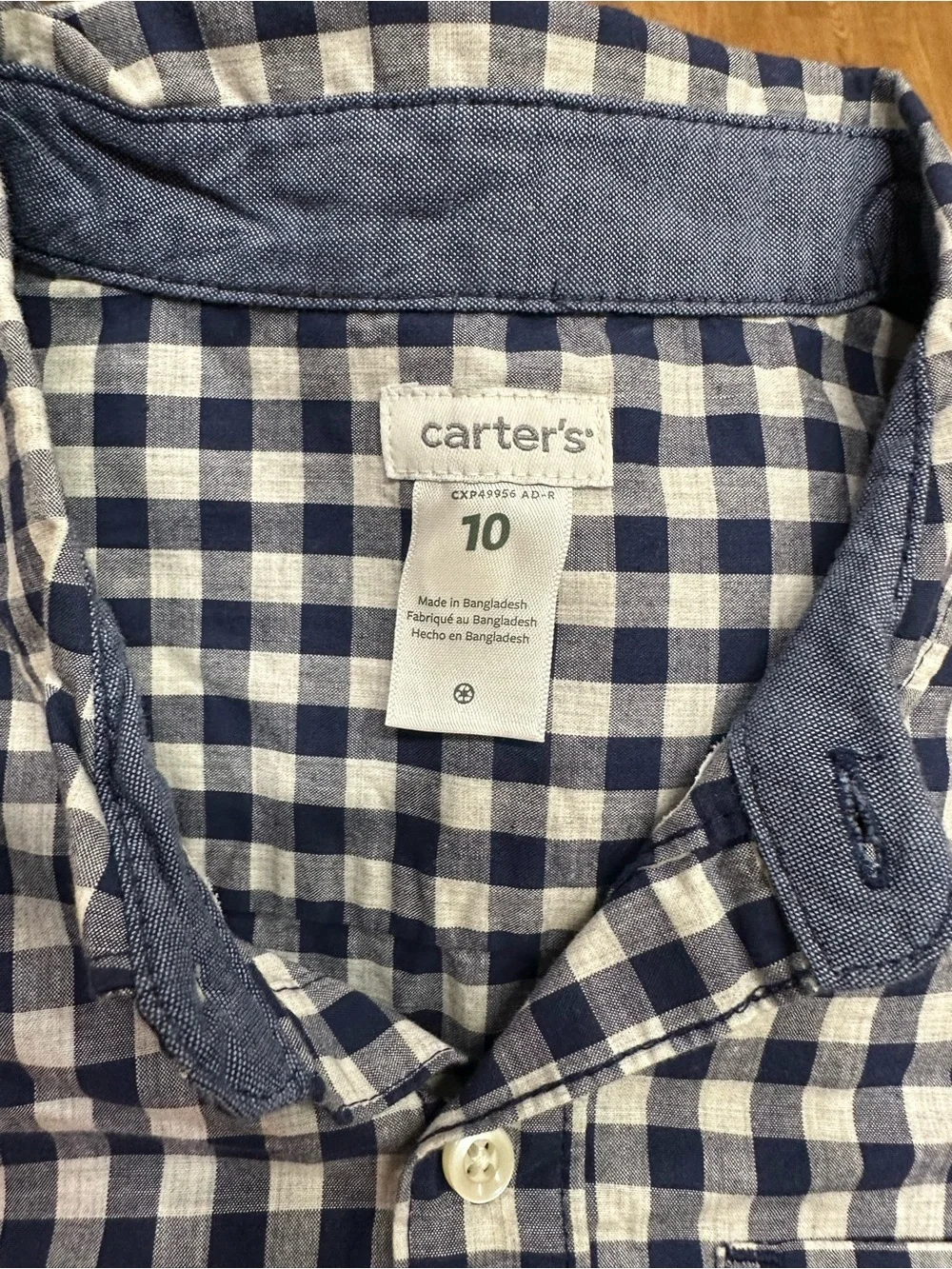 Carters Navy & White Gingham Button-Down Shirt - Unbranded